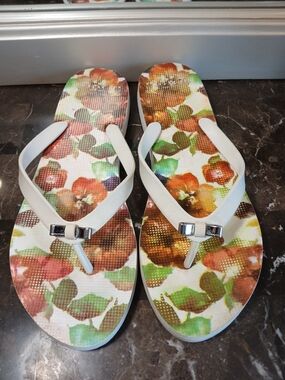Coach White-Strap Floral Print Sandals